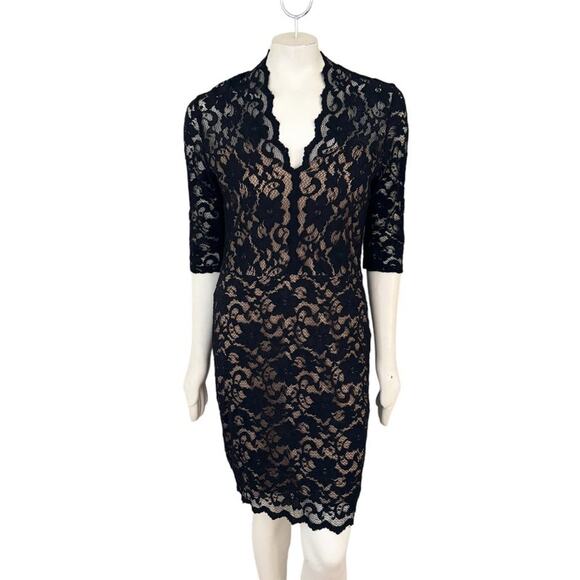 KAREN KANE Scalloped Lace Cocktail Dress in Black/Nude SZ 10 - Picture 1 of 11